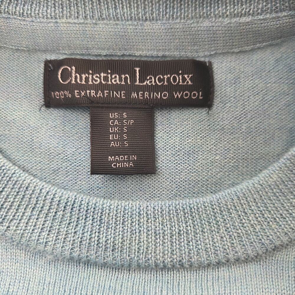 NWT Christian Lacroix Extra Fine Merino Wool Sweater Mens Small Teal Crewneck - Picture 10 of 11